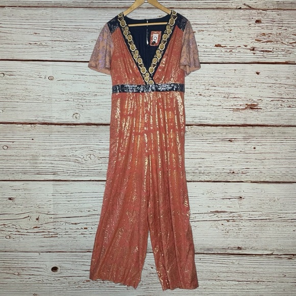 Anthropologie Akemi + Kin Sofia Metallic Jumpsuit Sz 14 - Picture 4 of 16